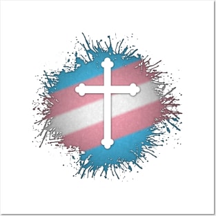 Paint Splatter Transgender Pride Christian Cross Symbol Posters and Art